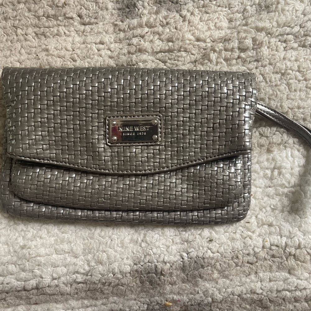 Nine West Silver Woven Clutch